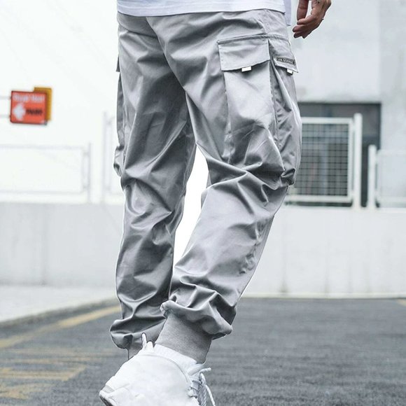 Gray Street Style Men's Cargo Pants w/Letter Graph - Picture 2 of 5